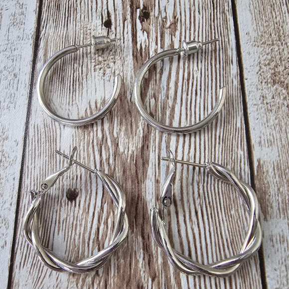 Women's set of 5 Earrings Silver - Picture 4 of 6